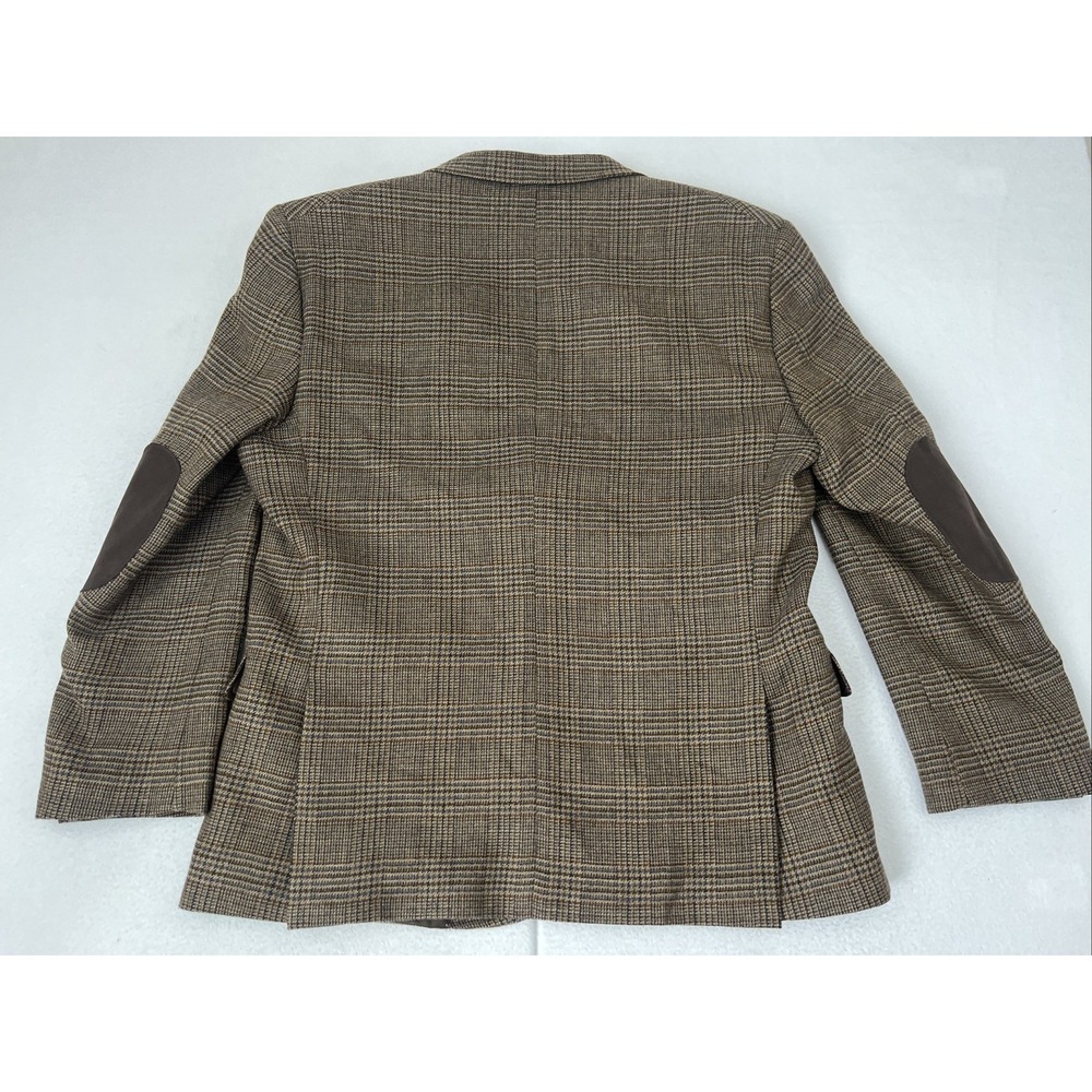 Tommy Hilfiger Plaid Check Wool Blazer Sport Coat Men 44S Elbow Patch Half Lined - Picture 2 of 7